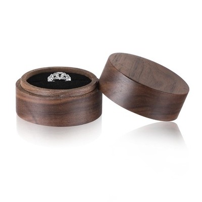 Apausvcm Wooden Ring Box, 2 Inch Ring Bearer Box Round Rings Holder for Men W...