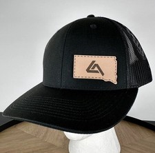 Allis Chalmers Black South Dakota Trucker Mesh Hat Leather Patch Adjustable