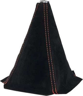 JDM Universal Suede Manual Shift Boot Black W/Red Stitching Compatible with Hond