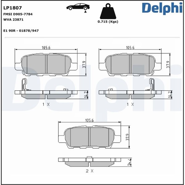 Delphi Bremsbelagsatz Scheibenbremse LP1807 FüR Nissan Renault Infiniti Qashqai-image