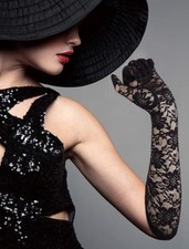 Black Lace Gloves Elbow Length Vintage Elegant Tea Party Halloween Wedding Opera