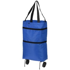 Foldable Shopping Bag with Wheels Portable Collapsible Trolley Bags Blue