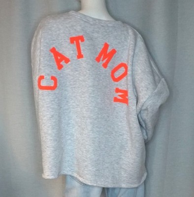 Oversized CATMOM CAT MOM MUM Sweat Shirt Grau melange Koralle 38,40,42,44 Neu