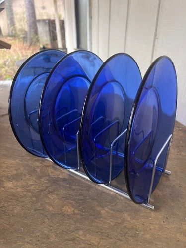 Vintage Anchor Hocking COBALT BLUE Art Glass DINNER Plate 10.5" Set If 4