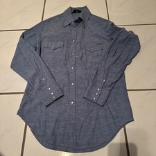 Vintage 70s Sears Pearl Snap Shirt Sz M 20x25.5 Blue Chambray Denim Western Wear