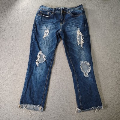 YMI Jeans Women's Jr 7 Blue Cropped Mid Rise Distressed Cotton Blend School