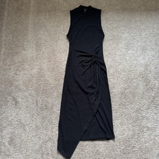 NEW Forever 21 Ribbed Black Mock Long Dress Size L Faux Wrap Resort Collection