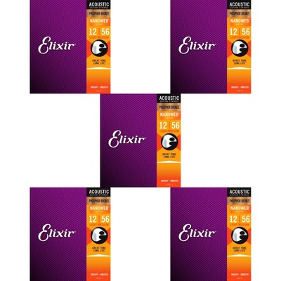 Elixir Strings 16077 Nanoweb Phosphor Bronze Acoustic Guitar Strings - .012-.056