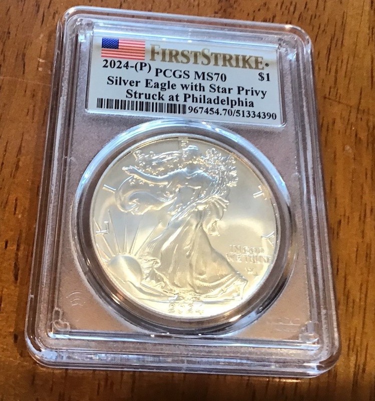 🦅🫡 2024-P Silver Eagle Privy First Strike PCGS MS70 Flag Label