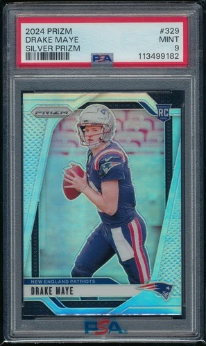 DRAKE MAYE 2024 PRIZM SILVER RC #329 PSA 9 MINT NEW ENGLAND PATRIOTS ROOKIE