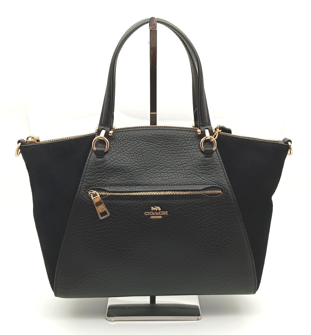Coach Women's Shoulder Bag Handbag Purse Black Suede and Leather Solid Used Bag