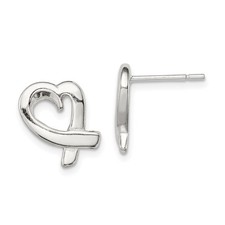 Sterling Silver Heart Stud Earrings for Women L-14 mm, W-9 mm