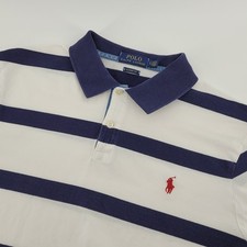 Polo Ralph Lauren Polo Shirt Mens Large White Blue Striped Classic Fit Short Slv