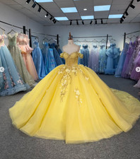 Princess Yellow Quinceanera Dresses 3D Flowers Ruffles Sweet 15 16 Ball Gowns