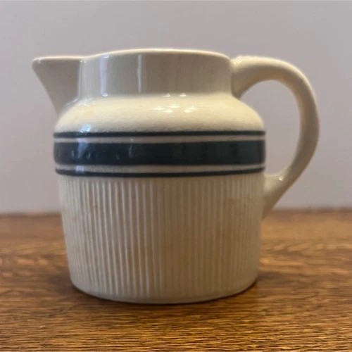 Hull Yellowware green striped pitcher