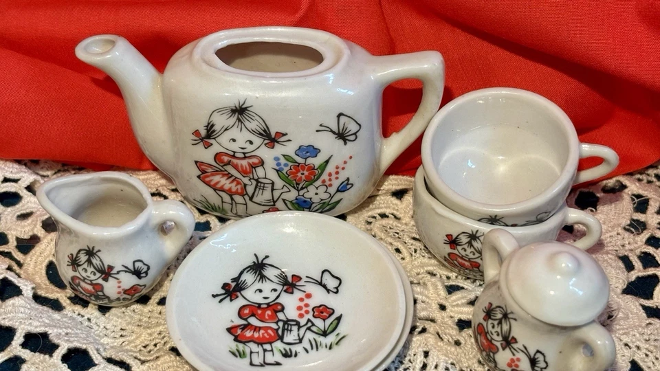 Фарфоровый детский чайный сервиз, винтажный, с маркировкой Япония - Изображение 4 из 4