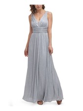 Eliza J EJ0-5841 Metallic Pleated Waist Gown Plus SZ 22W Slive