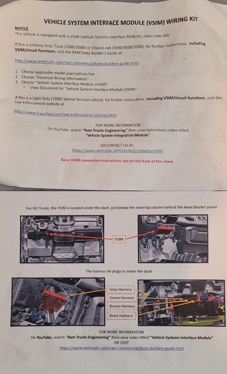 Dodge RAM 2500/3500 Vehicle System Interface Module (vsim)wiring