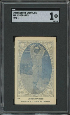 #ad 1922 NEILSON#x27;S CHOCOLATE JESSE HAINES 103 POOR V61 TYPE 1 SGC 1 CARDINALS $300.00
