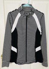  Women  s Ideology Black White Striped Collar Zip Up Athletic Active Jacket Small