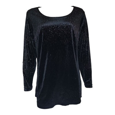 Notations Shirt Womens Plus Size 1X Velvet Black Glitter Sparkle Long Sleeve