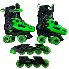 RD Roller Derby 2 in 1 Inline Quad Combo Adjustable Boys Sizes 12-2 Green