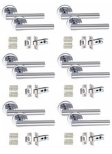 Straight T-Bar Polished Chrome Door Handle Sets Latch Hinges 1, 6 Pairs Bath Key