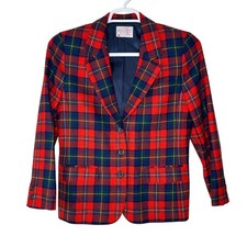 Vintage Pendleton Wool Blazer Women's 10 Petite Red Blue Tartan Plaid Academia