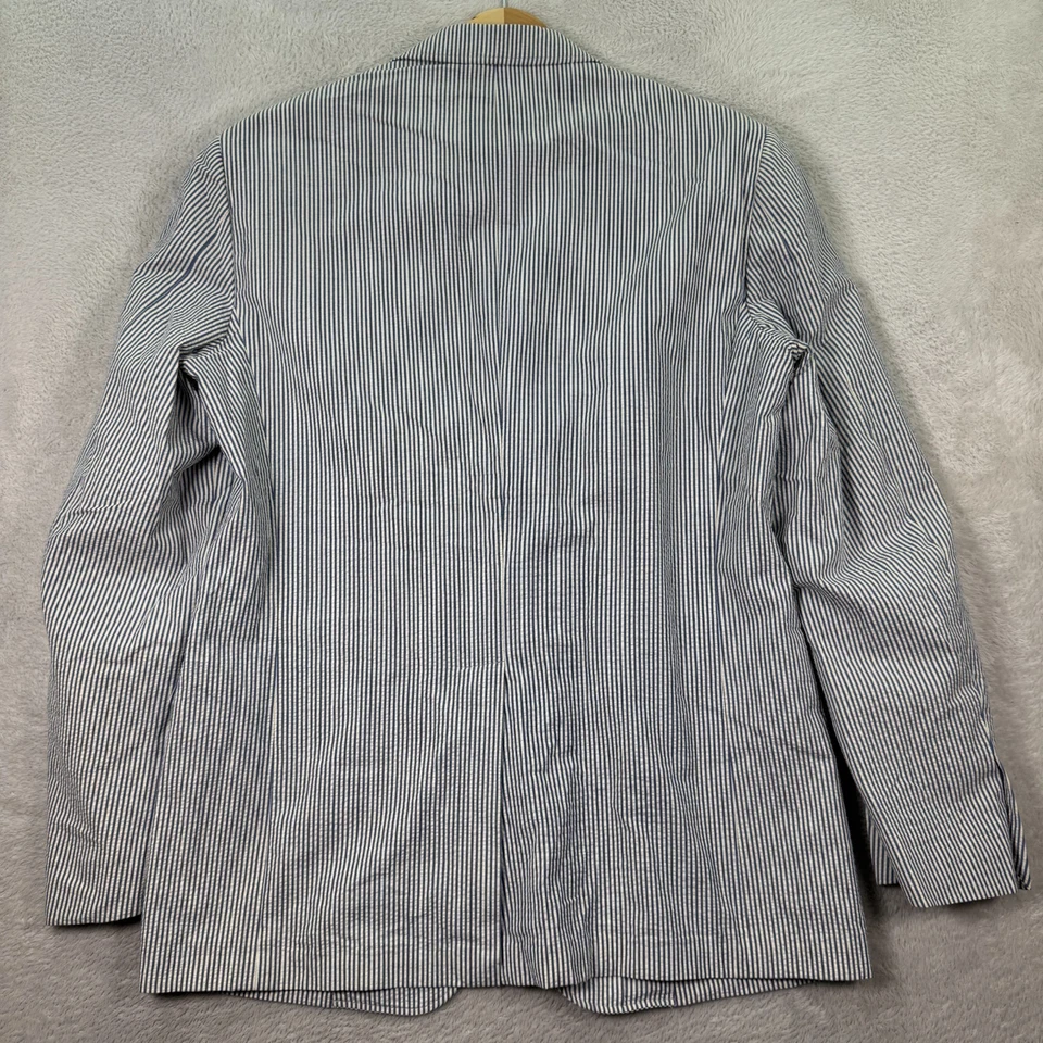 Polo Ralph Lauren Blazer Jacket Mens 42L White Blue Striped Seersucker Italy EUC - Image 3 of 4