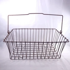 Large Wire Metal Basket Vtg Handled Gathering Basket Cottagecore Country Decor 