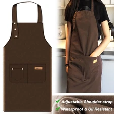 Men Women Adjustable Bib Apron with 3 Pockets Waterproof Kitchen Cooking Apron