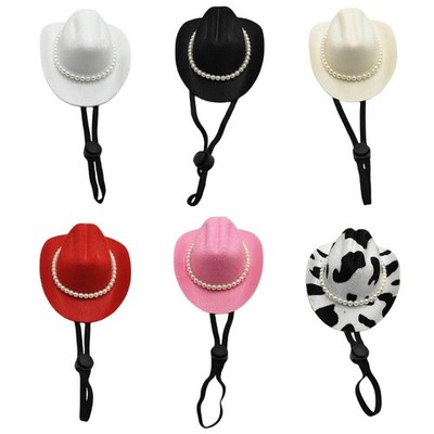 Dog Cowboy Hat Cowboy Halloween Pet Costume Pearls Headwear Photo Props