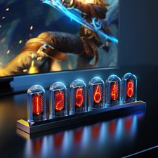 RGB Nixie Tube Clock LED Glows IPS Color Screen DIY Analog Digital Clock Desk UK