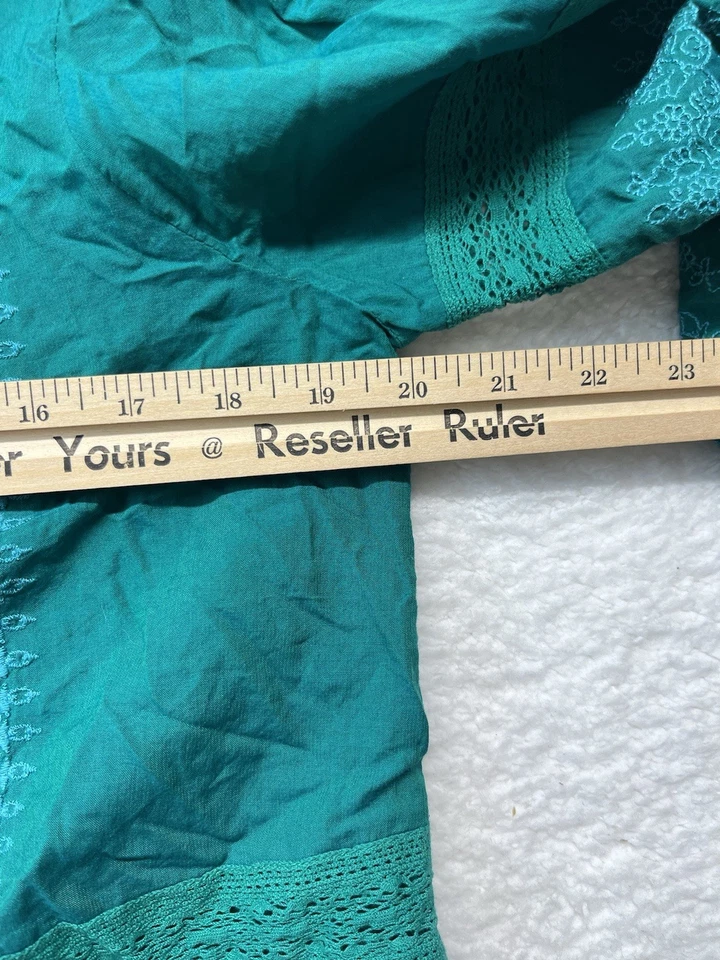 Blusa Sundance Para Mujer S Verde Azulado Almara Camisa Bordada Manga Globo Boho Informal Foto 4 de 4