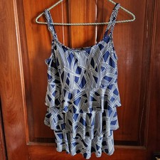 Vintage Sea Waves Tankini Top Womens 12 Lightly Ruffles Beach Swimwear