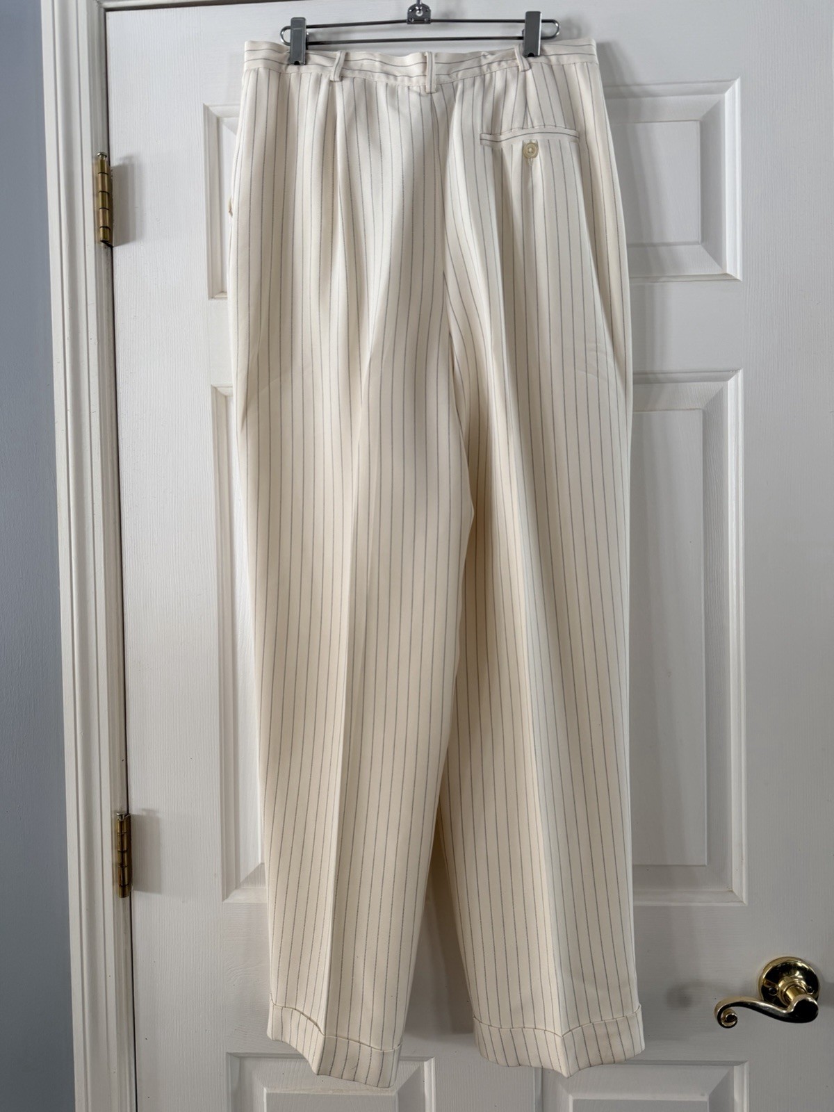 Lauren Ralph Lauren 100% Silk White Blue Pinstripe Dress Pants 14 Cuffed Lined thumbnail 20
