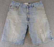 Vintage Mens BUGLE BOY 765 Denim Blue Jean Classic Shorts Sz 36W Distressed