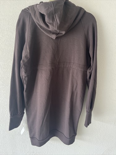 Norma Kamali Chocolate Hooded Mid Length Jacket Women’s Sz L Drawstring New - Picture 6 of 9