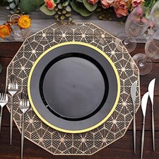 Round PLASTIC Dessert PLATES Gold Rim Party Events Tableware