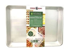 Nordic Ware Naturals Aluminum Baking Sheet Set 3Pc 2 Half Sheets 1 Storage Lid