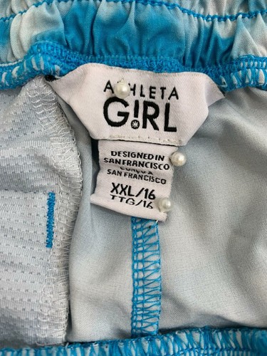 Athleta Shorts Girl Size XXL/16 Blue White Watercolor Print Athletic Drawstring - Picture 3 of 5