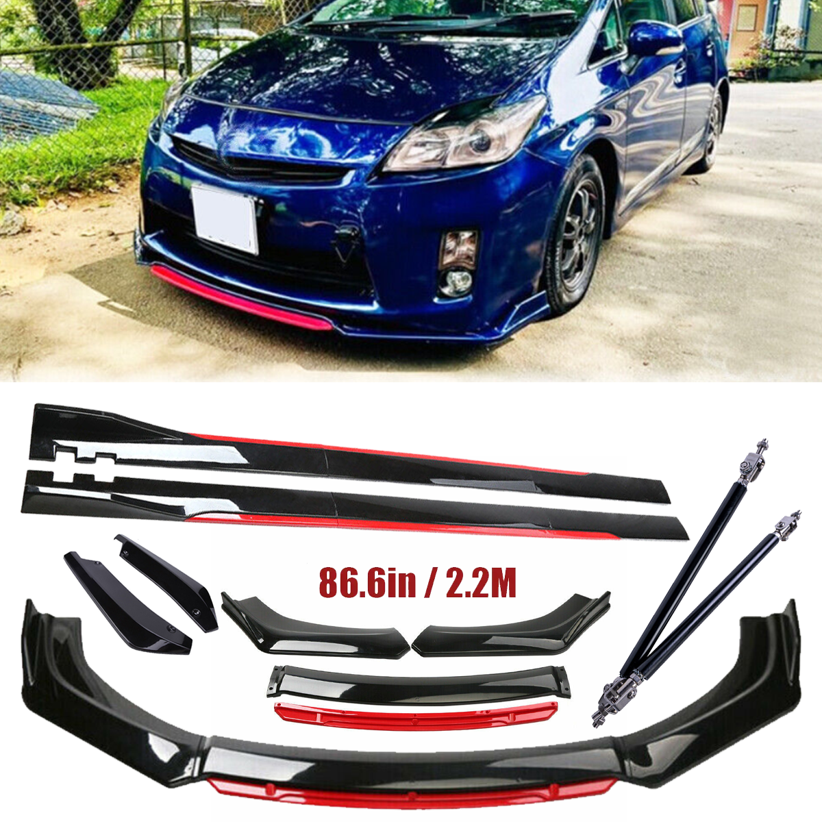 For Toyota Prius Prime Front Bumper Lip Spoiler Splitter Side Skirt Body Glossy