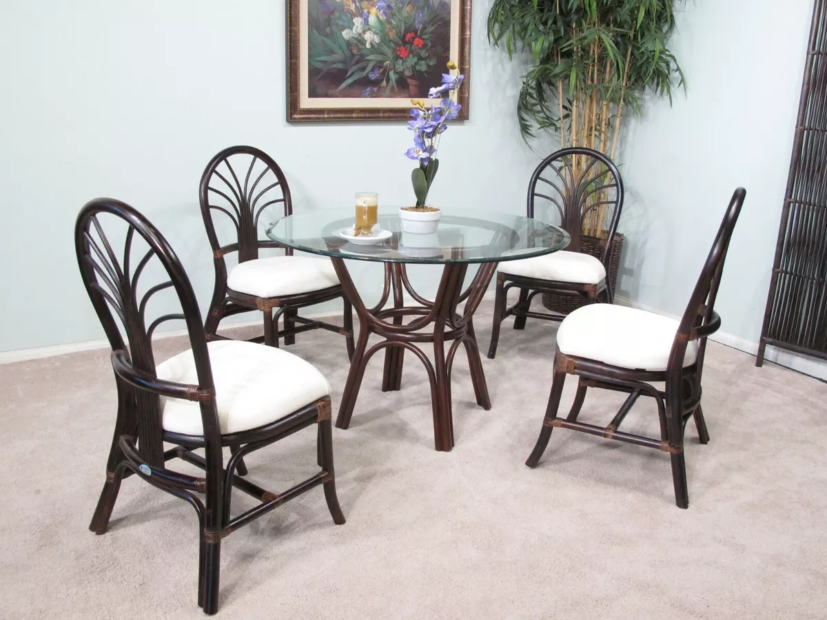 Rattan 5 Piece Dining Furniture Set Dark Brown finish eBay