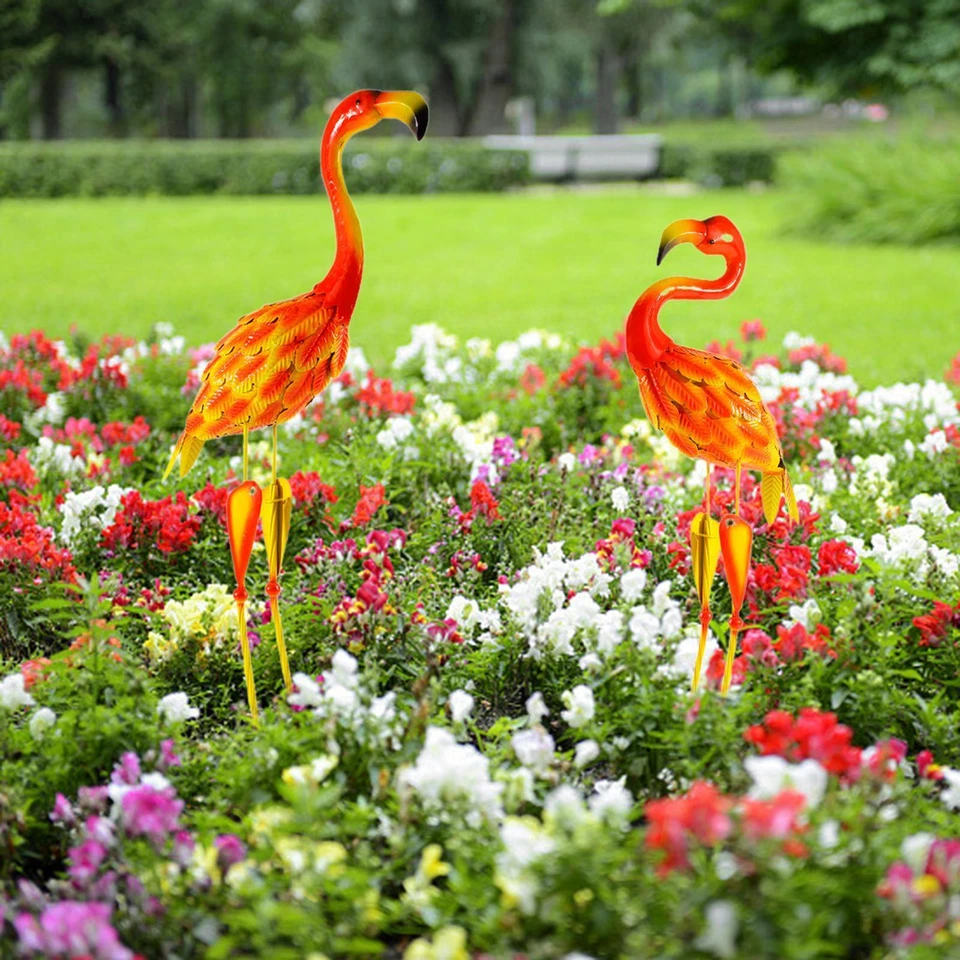 2x Estatua de jardín de flamencos de metal adornos grandes para patio trasero patio hogar Foto 4 de 4
