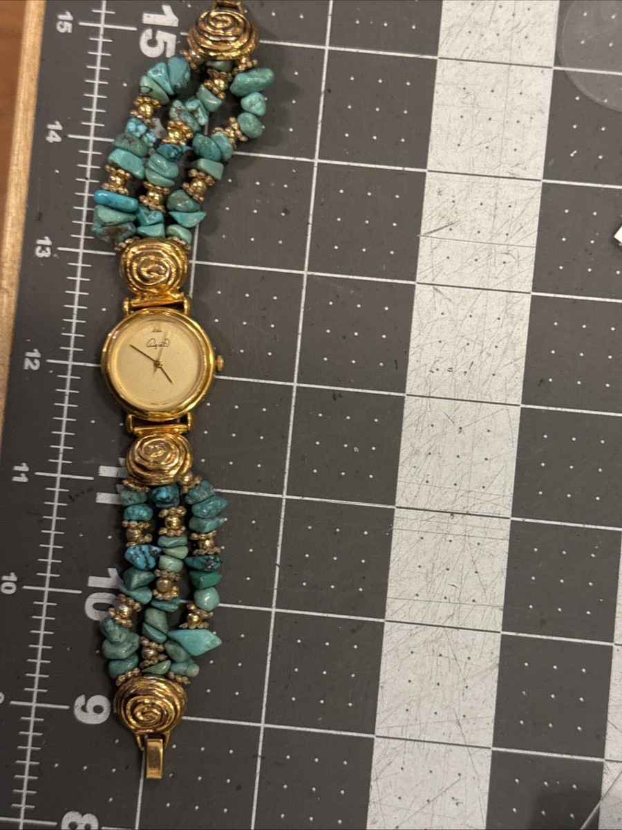 Vintage Angie Dickinson Real Turquoise Gold Nugget Tone  display picture 2