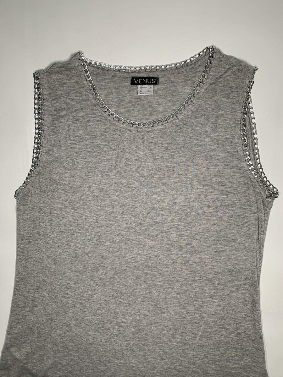 Chain Trim Gray Tank Top Size M Sleeveless Edgy Punk | eBay