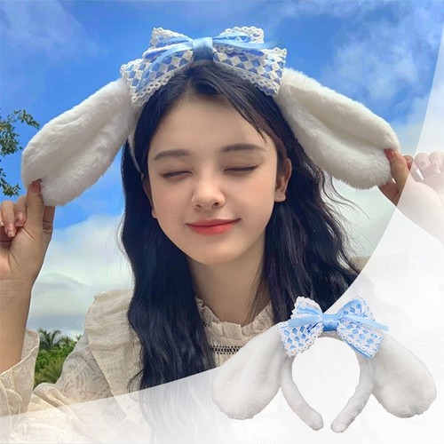 Rabbit Plush Ears Headband Rabbit Ears Bow Hair Hoop Furry Bunny Ear