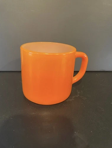 Rare Vintage MCM Federal Glass Orange Retro Milk Glass Coffee Mug D Handle As Is