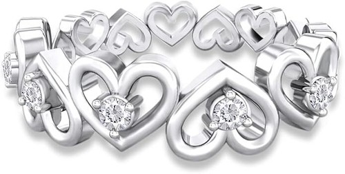 0.13 Ct Natural White Diamond Love Heart Wedding Band Promise Ring 14K Gold - Picture 2 of 17