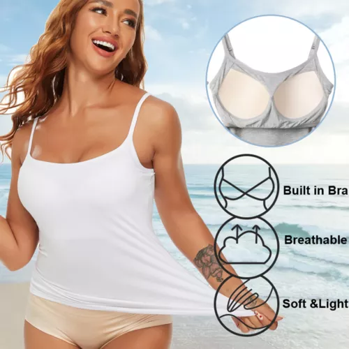 Damen Unterhemd BH-Hemd Basic Eingebauter BH Bügelloser Gepolstert Tank Tops DE - Bild 5 von 19